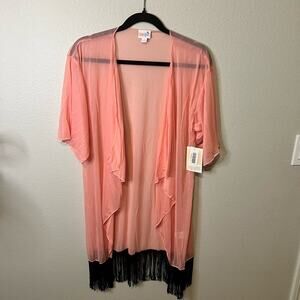NWT LuLaRoe Pink and Black Monroe Fringe Cardigan Size S